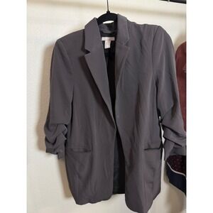 H&M Womens Gray Ruched 3/4 Sleeve Open Front Blazer Jacket Sz S